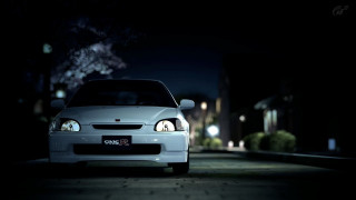 White car parked night lights - a street free wallpaper