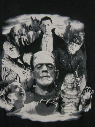 Man monsters circle faces hands - free halloween wallpaper