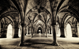 Black white building arches pillars - the wall and a clock free wallpaper