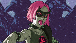 Cartoon woman pink hair black - a black mask free wallpaper