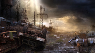 Junkyards telephone poles storm postapocalyptic - anton graff free wallpaper