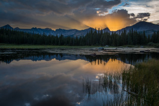 Lake mountain sunset sky clouds 2 - crepuscular ray free wallpaper