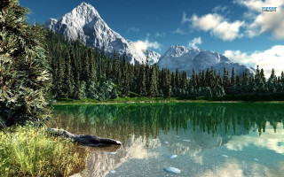Lake mountains trees sky clouds 40 - tree and mountains free wallpaper
