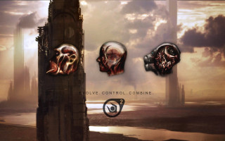 Skulls building river clock tower - biomechanical free wallpaper