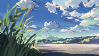 Landscape clouds grass foreground blue - a painting of a landscape free wallpaper