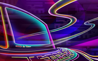 Retro computer keyboard mouse neon 2 - synthwave style free wallpaper