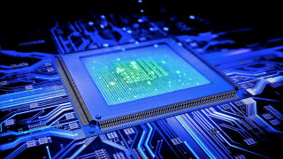 Computer chip blue background green 2 - a computer chip free wallpaper
