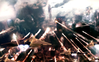Fighter jets city smoke tall - stack free wallpaper