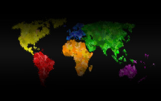Colorful world map black background - global free wallpaper