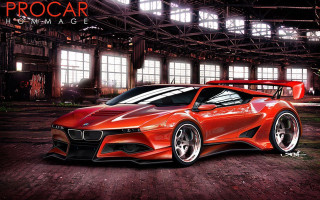Red sports car garage roof - the ground in front free wallpaper