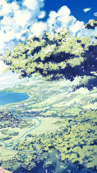 Man bench scenic view lake - a detailed matte painting free wallpaper