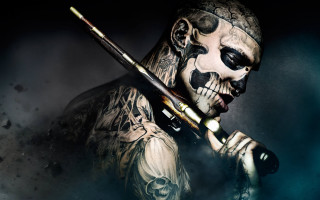 Man skull face paintbrush knife - his hand and a knife free wallpaper