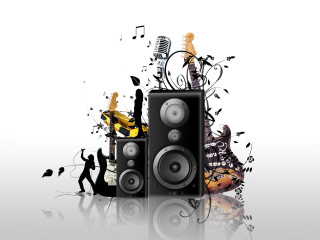 Speakers musical notes guitars background - musical free wallpaper