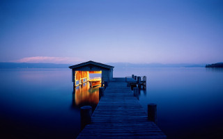 Dock boathouse night boat water - a photo free wallpaper