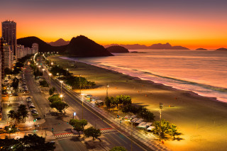 Beach city sunset mountains cars - car free wallpaper