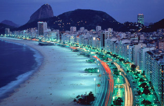 City beach mountain night lights - art deco free wallpaper