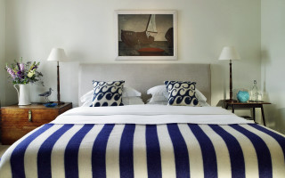 Bed blue white blanket lamps - alison kinnaird free wallpaper