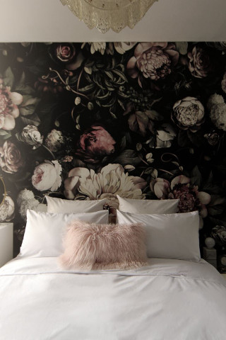 Bed white comforter pink pillow - a wall free wallpaper
