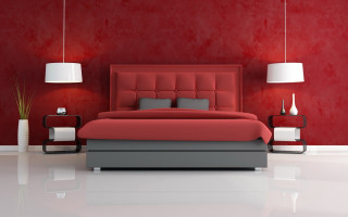 Red bed white lamp red - a red wall behind free wallpaper