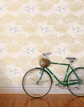 Green bicycle wall bird pattern - fine free wallpaper