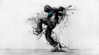 Man skateboard trick blue shirt - interactive art free wallpaper