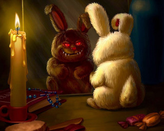 Rabbits candle book light painting - behind them free wallpaper