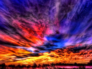 Colorful sunset clouds trees background - colorful cloud free wallpaper