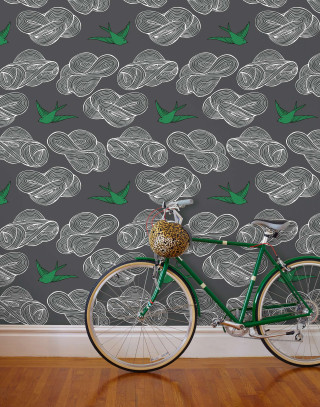 Green bike wall green bird - against a wall free wallpaper