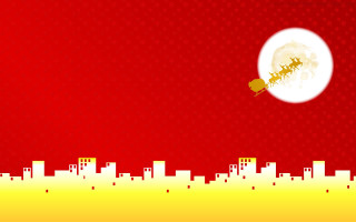 Santa sleigh city red yellow - over a city free wallpaper