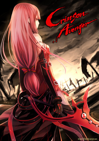 Girl long pink hair sword - a demon in the background and a demon in the foreground free wallpaper