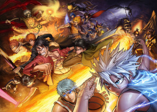 Anime characters fire lightning background - the background of the image free wallpaper