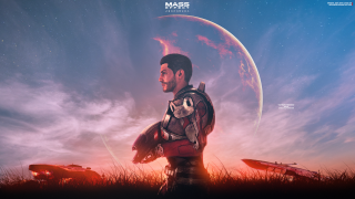Man space suit field planet - a planet in the background free wallpaper