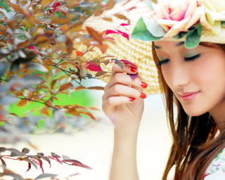 Woman hat flower branch tree - cheng shifa free wallpaper for desktop