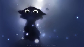 Black cat glowing eyes blue 2 - a black cat free wallpaper