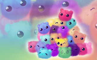 Stuffed animals rainbow background bubbles - a digital painting free wallpaper