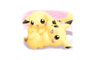 Pikachu couple lying white surface - a white surface free wallpaper