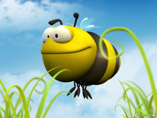 Cartoon bee flying air open - its eye free wallpaper