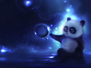 Panda playing ball water blue - a ball free wallpaper