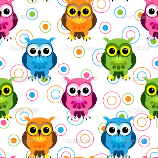 Colorful owls circles white background - pop surrealism free wallpaper