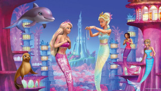 Mermaid dolphin pink blue sea - magical free wallpaper for desktop