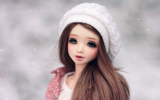 Doll longbrownhair whitehat pinkshirt snowyday 2 - a snowy day free wallpaper