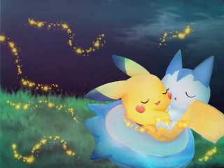 Pokemon couple hugging field night - chiho aoshima free wallpaper