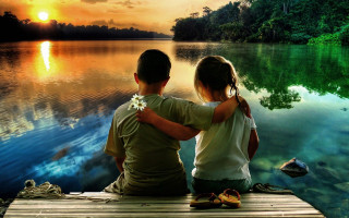 Couple dock water sunset boat 2 - sunset time free wallpaper