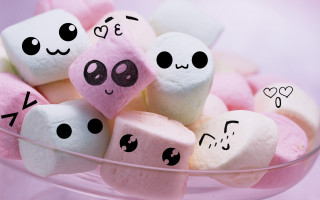 Marshmallows with faces bowl hearts 2 - a bowl free wallpaper