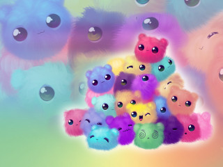 Stuffed animals colorful pyramid grouped - a pyramid free wallpaper
