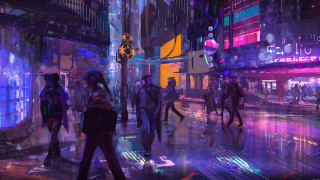 Futuristic city night walkers neon - craig mullins free wallpaper