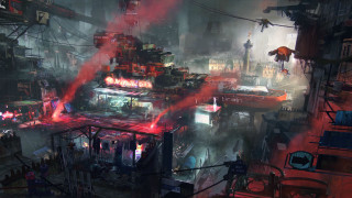 Futuristic city red lights buildings 2 - craig mullins free wallpaper