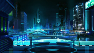 Futuristic city night bridge river - anton fadeev free wallpaper