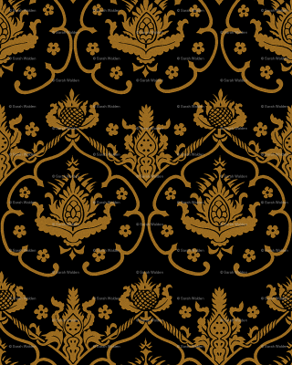 Black gold wallpaper flowers leaves - qajar art free wallpaper