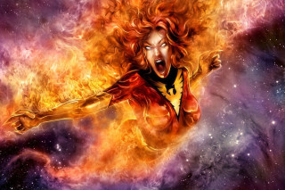 Flying woman fireball cityscape magic - outfit free wallpaper